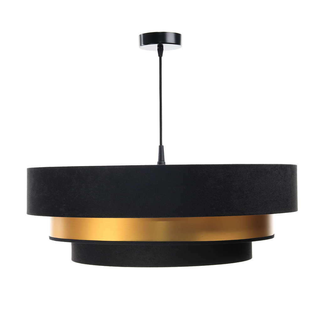 Czarna lampa wisząca z okrągłymi abażurami z weluru i apli w kolorze szczotkowanego złota TRINITI - BPS Koncept zdjęcie 2