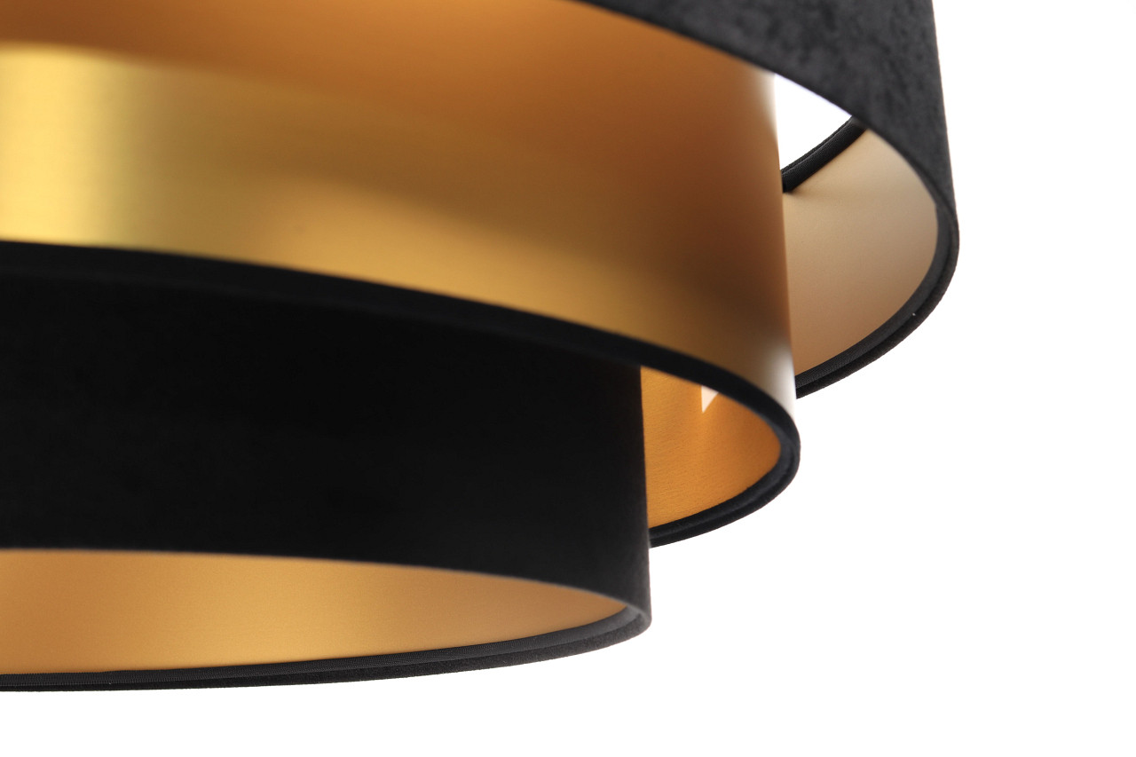 Czarna lampa wisząca z okrągłymi abażurami z weluru i apli w kolorze szczotkowanego złota TRINITI - BPS Koncept zdjęcie 4