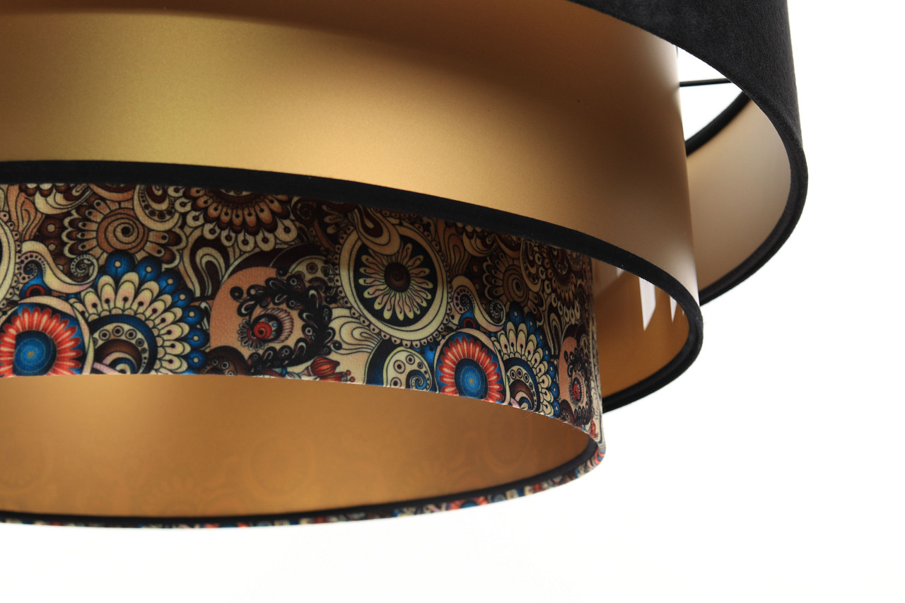 Czarno-złota lampa wisząca z okrągłymi abażurami z weluru i apli, kolorowy orientalny wzór TRINITI - BPS Koncept zdjęcie 4
