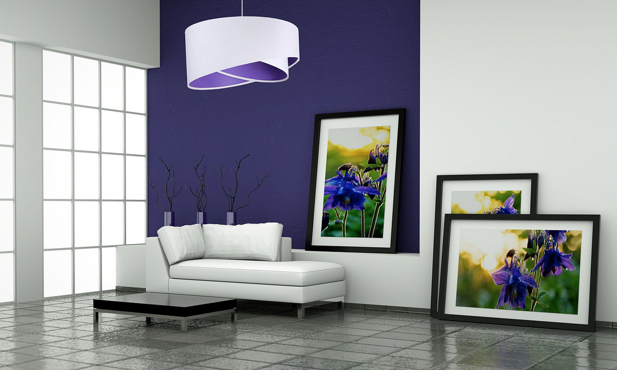 Biała lampa wisząca z welurowym kloszem z fioletowym wnętrzem, asymetryczna MADIA - BPS Koncept zdjęcie 2