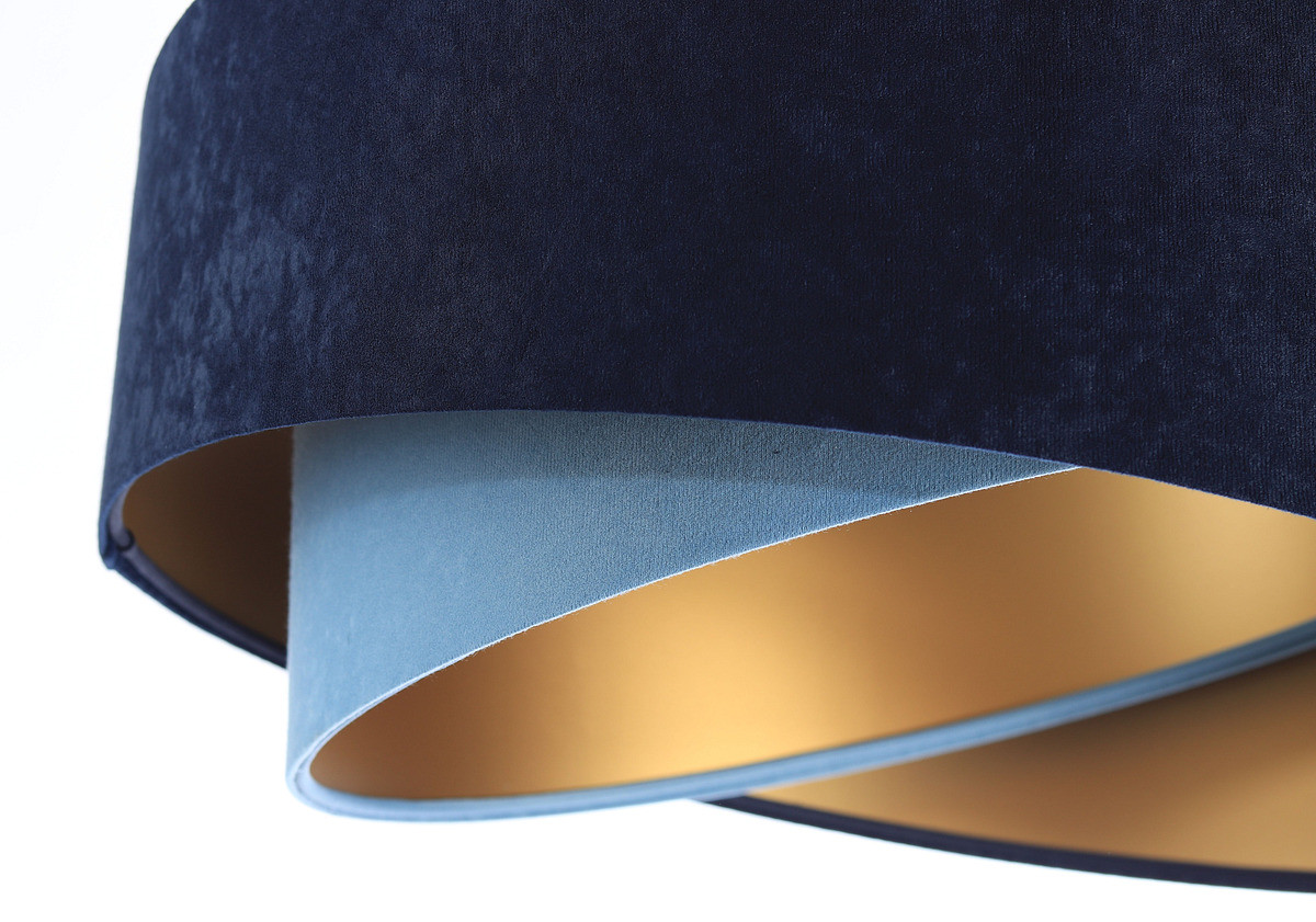 Granatowo-niebieska lampa wisząca z asymetrycznym kloszem z weluru ze złotym wnętrzem LORES - BPS Koncept zdjęcie 4