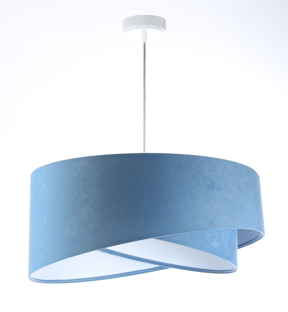 Niebieska lampa wisząca, welurowa, z asymetrycznym abażurem z białym wnętrzem ALISON - BPS Koncept zdjęcie 3