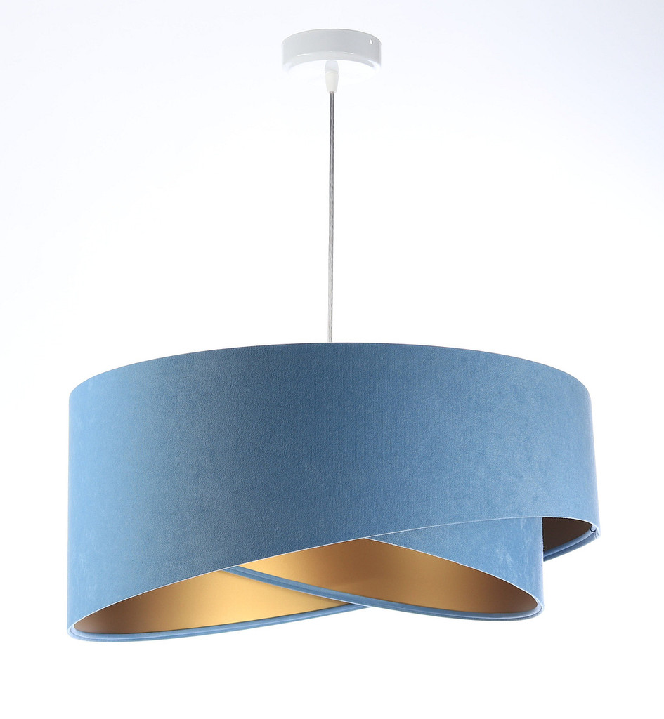 Niebieska lampa wisząca z welurowym kloszem ze złotym wnętrzem, asymetryczna ALISON - BPS Koncept zdjęcie 4