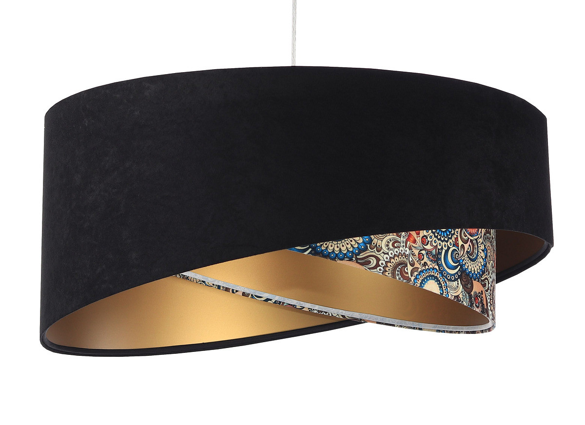 Czarna lampa wisząca asymetria z welurowym abażurem w kolorowe orientalne wzory ze złotym wnętrzem BONI - BPS Koncept zdjęcie 1