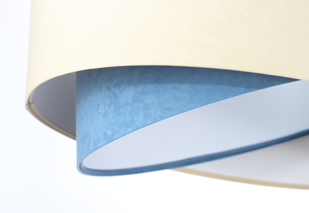 Kremowo-niebieska lampa wisząca z welurowym, asymetrycznym kloszem z białym wnętrzem FIA - BPS Koncept zdjęcie 4