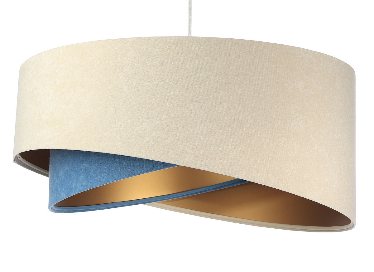 Kremowo-niebieska lampa wisząca o asymetrycznym kształcie z welurowym abażurem ze złotym wnętrzem FIA - BPS Koncept zdjęcie 1