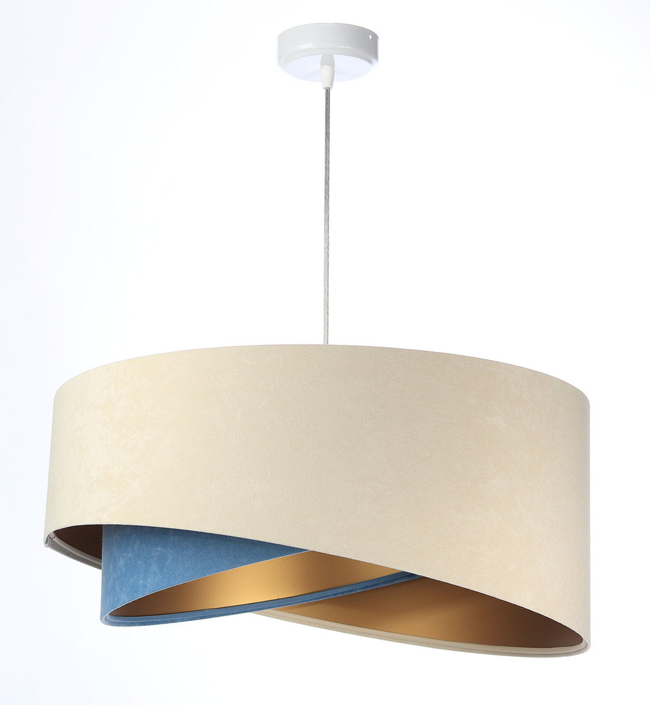 Kremowo-niebieska lampa wisząca o asymetrycznym kształcie z welurowym abażurem ze złotym wnętrzem FIA - BPS Koncept zdjęcie 3