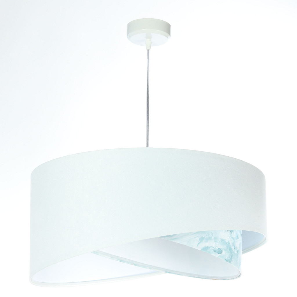Biała lampa wisząca, welurowa, z asymetrycznym abażurem w błękitny, artystyczny wzór PARI - BPS Koncept zdjęcie 3