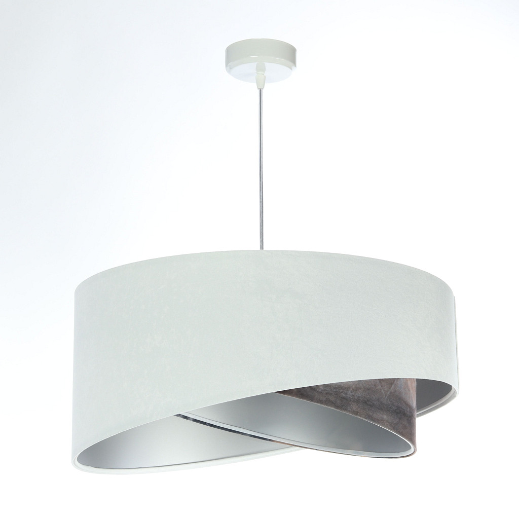 Biało-brązowa lampa wisząca o asymetrycznym kształcie z welurowym abażurem ze srebrnym wnętrzem AKITO - BPS Koncept zdjęcie 3
