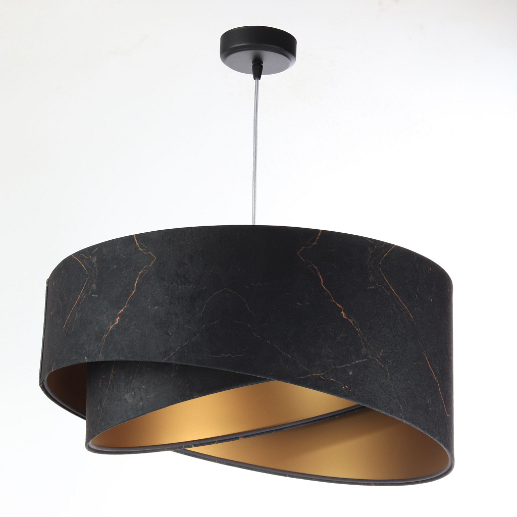 Czarno-złota lampa wisząca asymetria z welurowym abażurem, marmurkowy wzór MAGMA - BPS Koncept zdjęcie 3