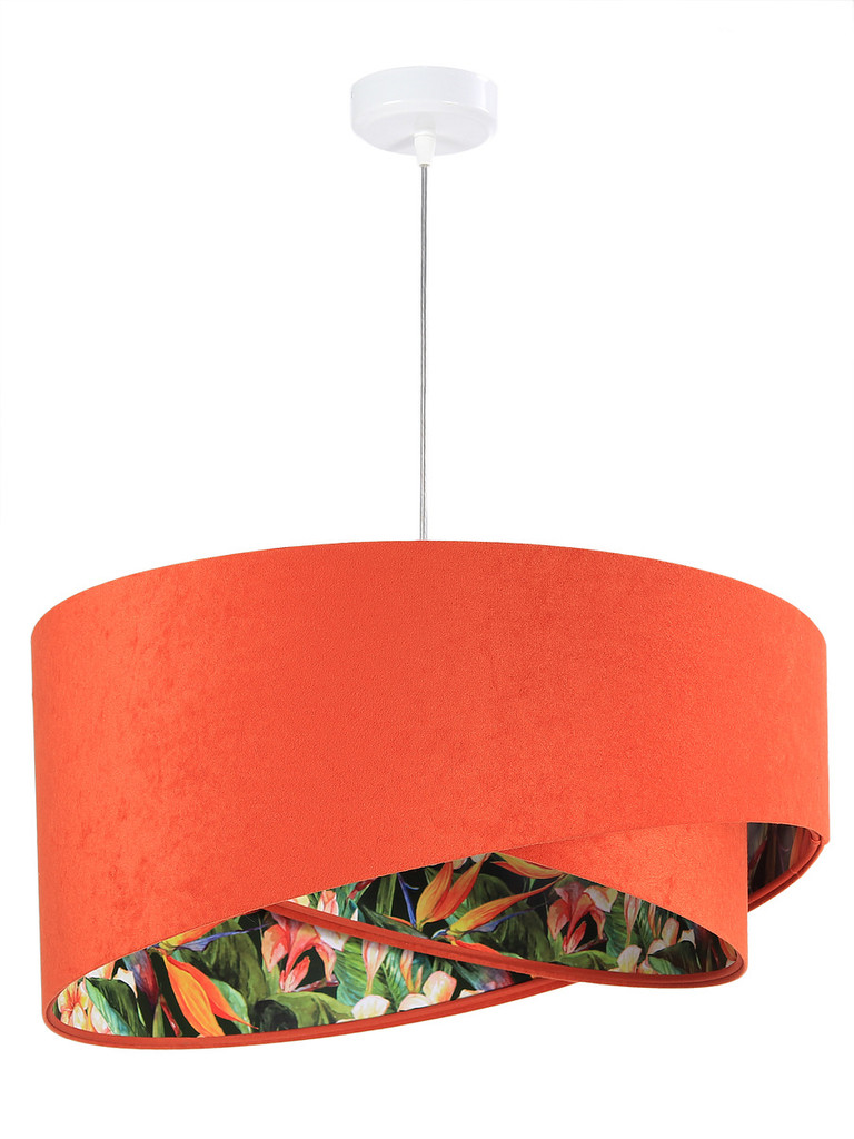 Pomarańczowa lampa wisząca o asymetrycznym kształcie z welurowym abażurem z wnętrzem w liście i kwiaty OFELIA - BPS Koncept zdjęcie 3