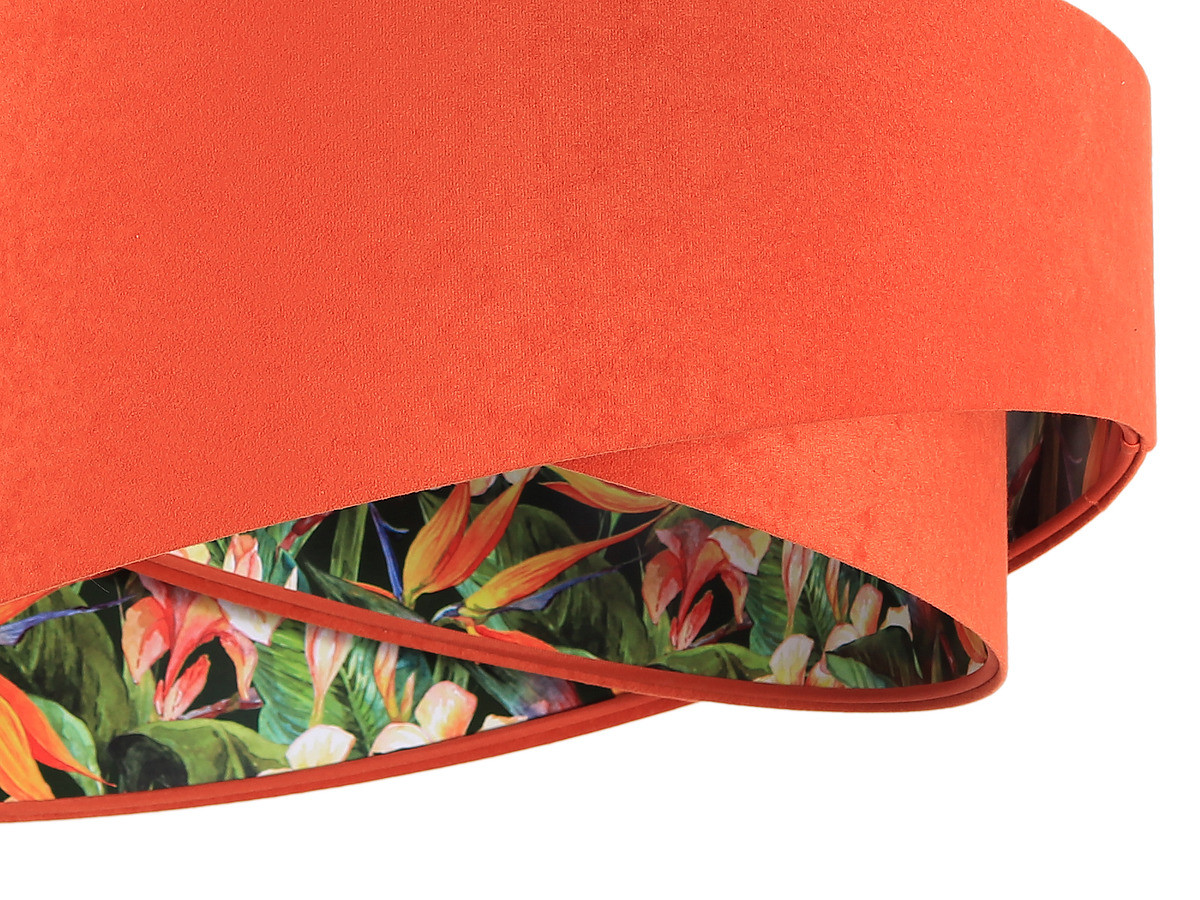 Pomarańczowa lampa wisząca o asymetrycznym kształcie z welurowym abażurem z wnętrzem w liście i kwiaty OFELIA - BPS Koncept zdjęcie 4