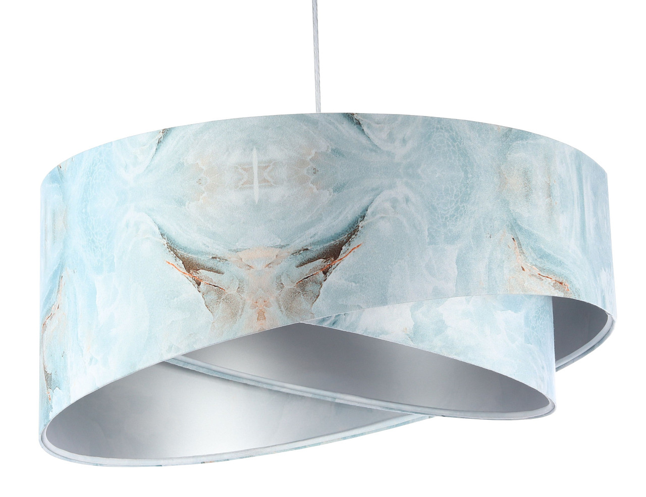 Błękitno-biała lampa wisząca, welurowa, z asymetrycznym abażurem ze srebrnym wnętrzem ICE - BPS Koncept zdjęcie 1