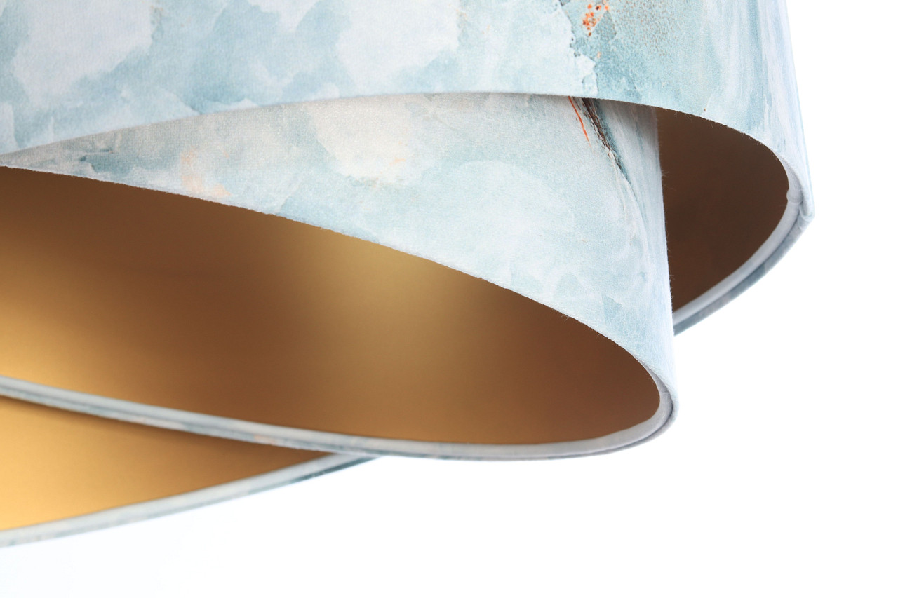 Błękitno-biała lampa wisząca o asymetrycznym kształcie z welurowym abażurem ze złotym wnętrzem ICE - BPS Koncept zdjęcie 4