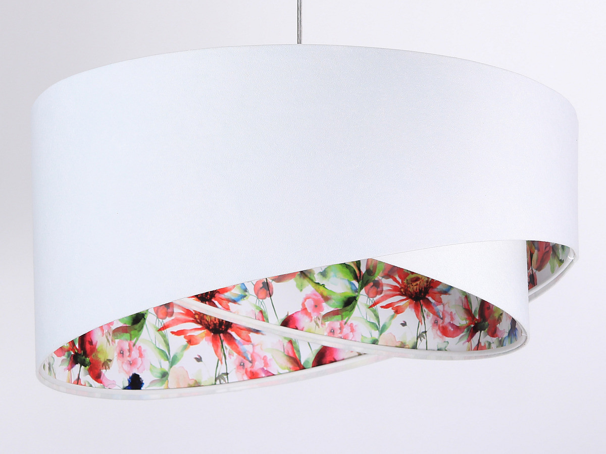 Biała lampa wisząca asymetria z welurowym abażurem z wnętrzem w akwarelowe, kolorowe kwiaty LALIMA - BPS Koncept zdjęcie 1