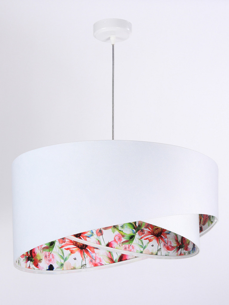 Biała lampa wisząca asymetria z welurowym abażurem z wnętrzem w akwarelowe, kolorowe kwiaty LALIMA - BPS Koncept zdjęcie 3
