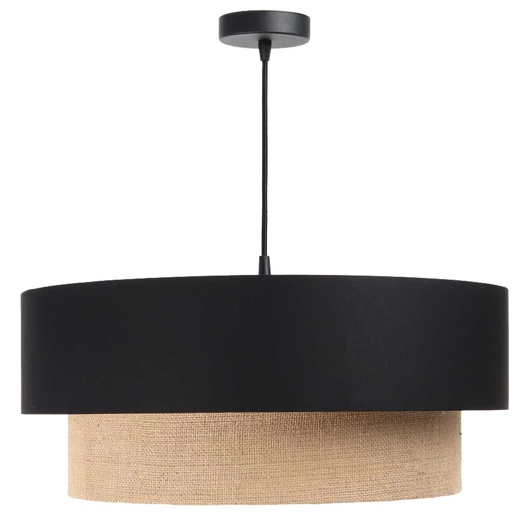 Beżowo-czarna lampa wisząca z walcowymi abażurami z juty i satyny, z kremowym wnętrzem BOHO - BPS Koncept zdjęcie 4