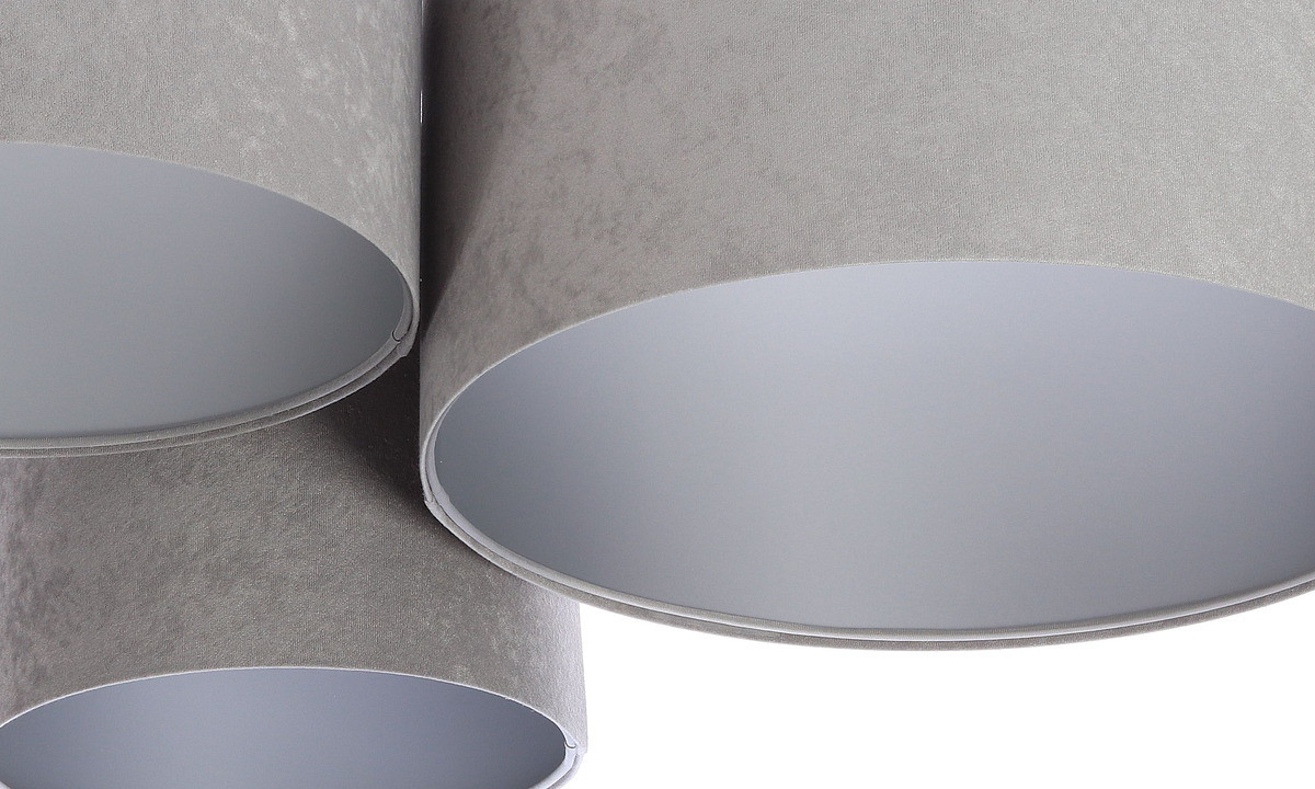 Szara lampa sufitowa z kloszami z weluru w kształcie walca ze srebrnym wnętrzem, plafoniada BLER - BPS Koncept zdjęcie 4