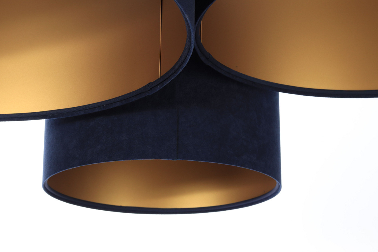 Granatowo-złota lampa sufitowa z walcowymi abażurami z weluru w różnych rozmiarach HONIR - BPS Koncept zdjęcie 4