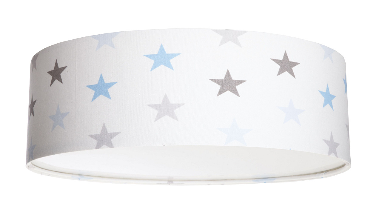 Biała lampa sufitowa, plafon w kształcie walca z abażurem z weluru w szare i niebieskie gwiazdki OLAF - BPS Koncept zdjęcie 1