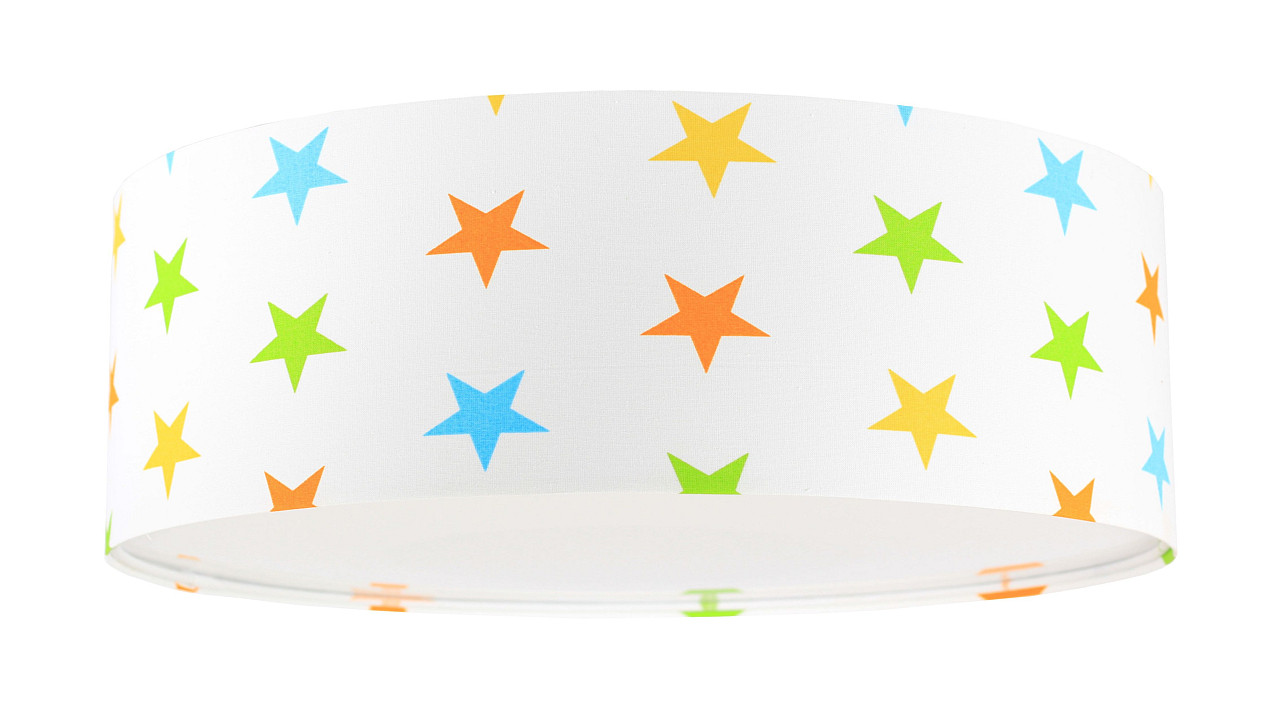 Biała lampa sufitowa z kloszem z weluru w kształcie walca w kolorowe gwiazdki, plafon KACPER - BPS Koncept zdjęcie 1