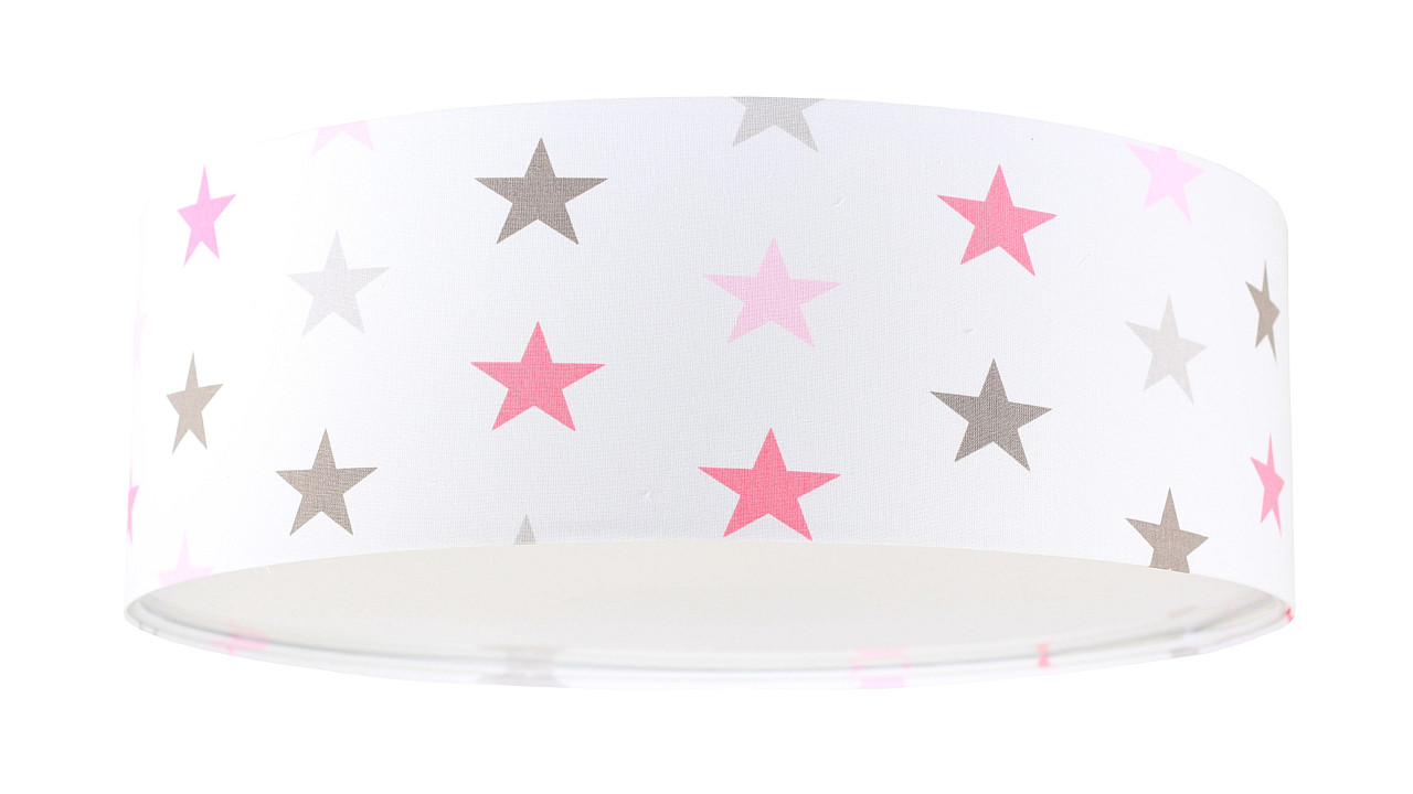 Biała lampa sufitowa z kloszem w kształcie walca z weluru w szare i różowe gwiazdki, okrągły plafon CZARUŚ - BPS Koncept zdjęcie 1