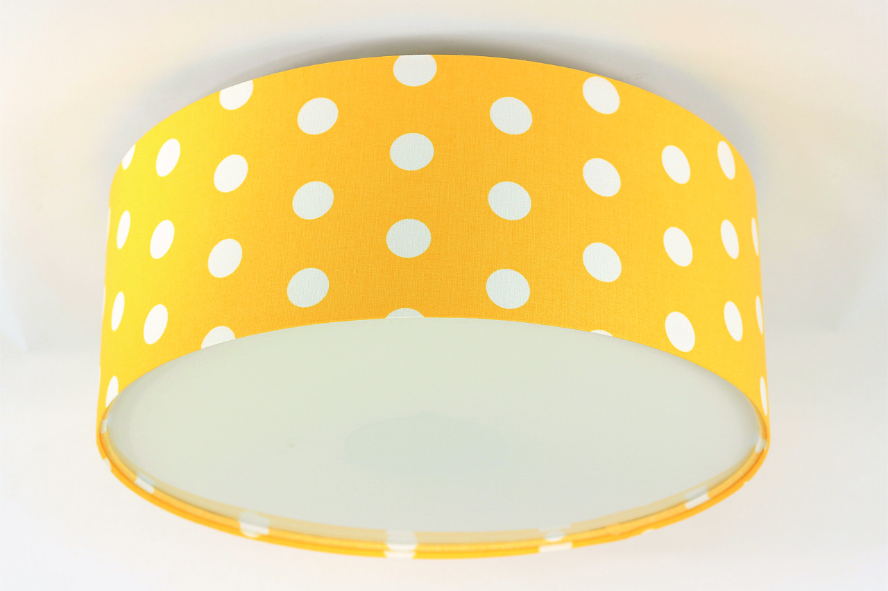 Żółta lampa sufitowa z okrągłym, walcowym abażurem z weluru w białe kropki, plafon GUCIO - BPS Koncept zdjęcie 2