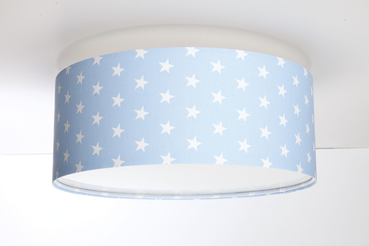 Niebieska lampa sufitowa, plafon z weluru z walcowym, okrągłym abażurem w białe gwiazdki ZYZIO - BPS Koncept zdjęcie 2