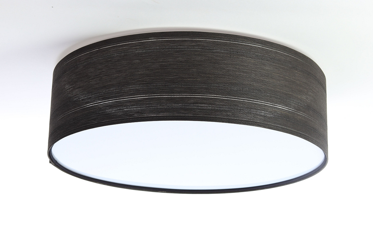 Czarna lampa sufitowa z okrągłym, walcowym abażurem ze strukturalnej tkaniny o naturalnym wyglądzie ze srebrną nitką EDO - BPS Koncept zdjęcie 3