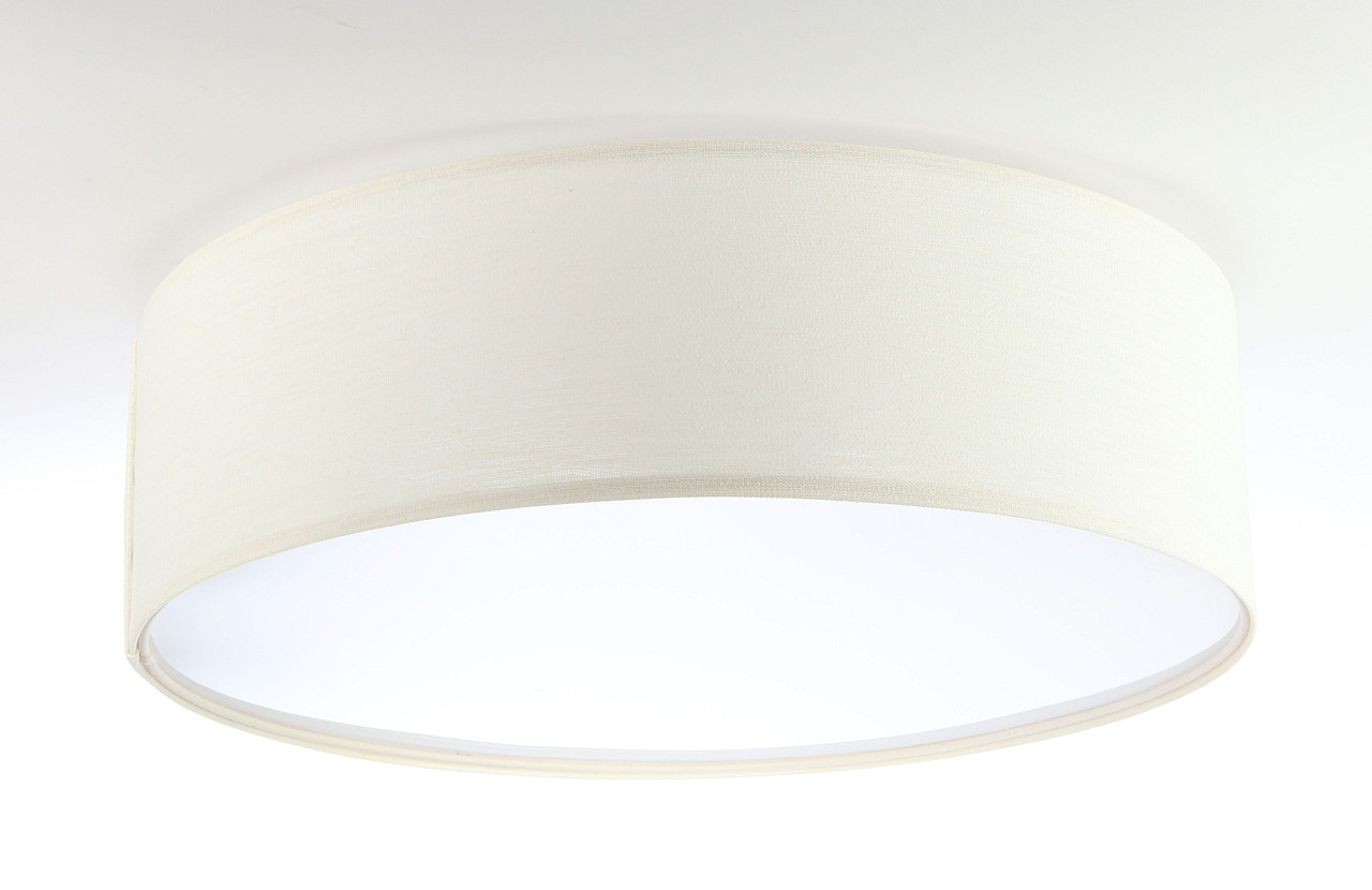Lampa sufitowa w kolorze brudnej bieli z okrągłym, walcowym abażurem z tkaniny o lnianej strukturze ROT - BPS Koncept zdjęcie 3