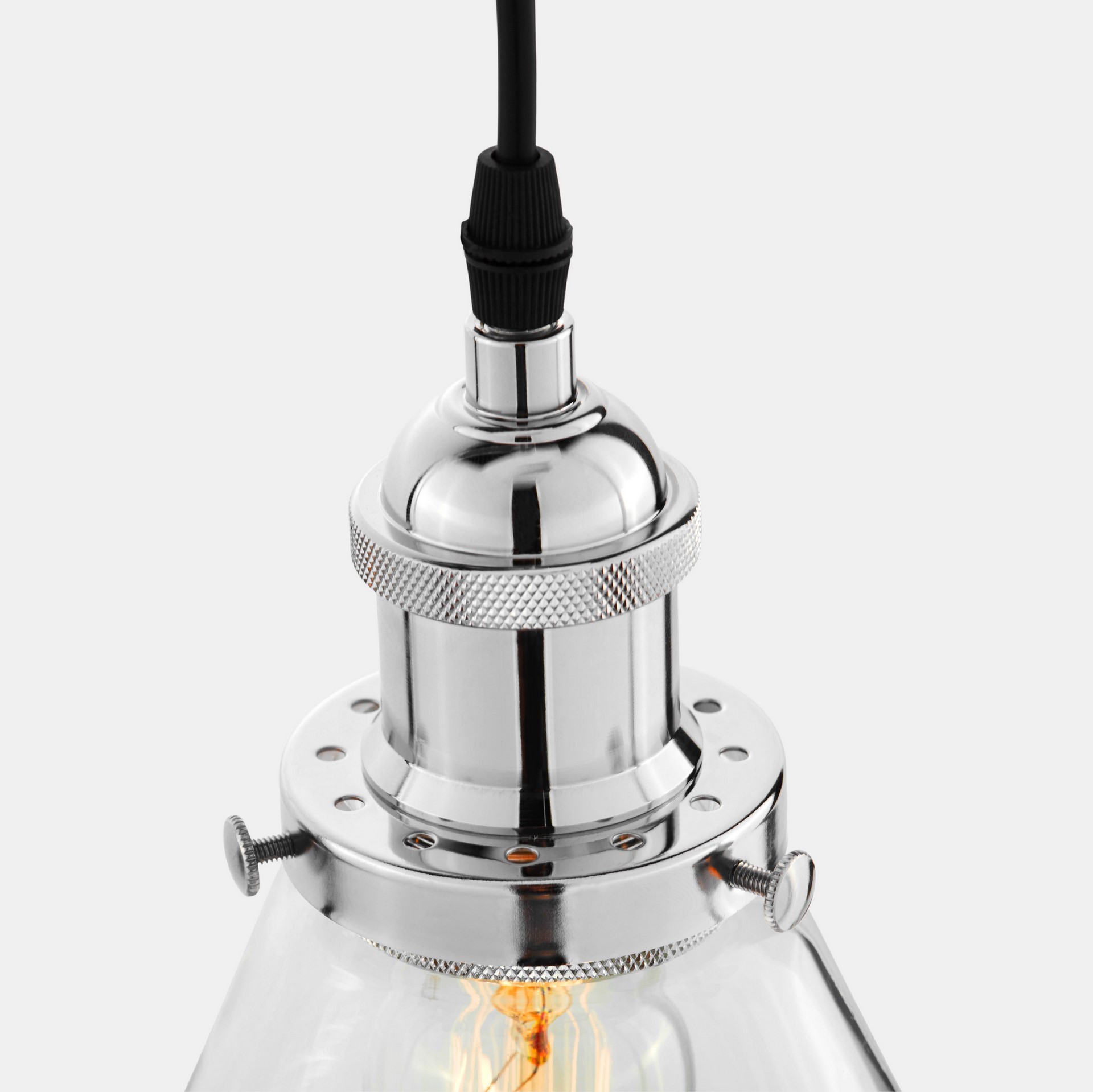Przezroczysta lampa wisząca loft NUBI PRO W1, chromowana, industrialna, szklana - Lumina Deco zdjęcie 4