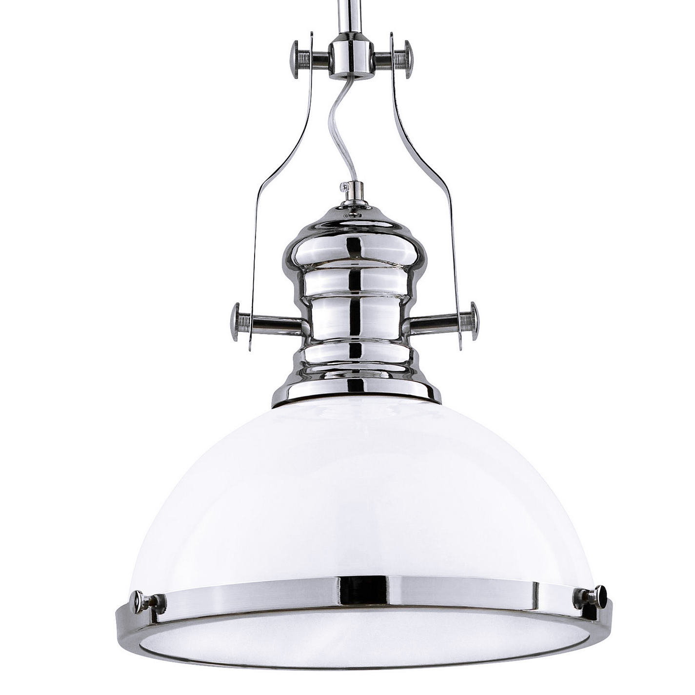 Lampa wisząca biała ETTORE przemysłowa metalowa kopuła z dodatkiem chromu - Lumina Deco zdjęcie 1