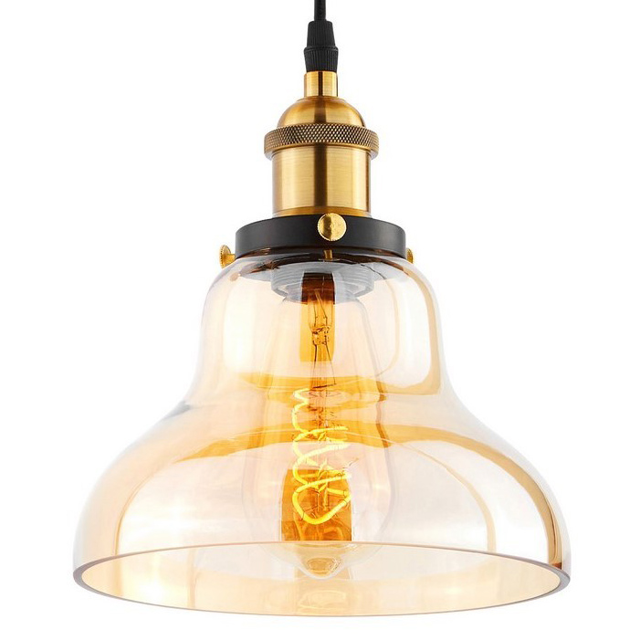 Lampa wisząca bursztynowa ZUBI szklana kopuła industrialna retro vintage - Lumina Deco zdjęcie 1