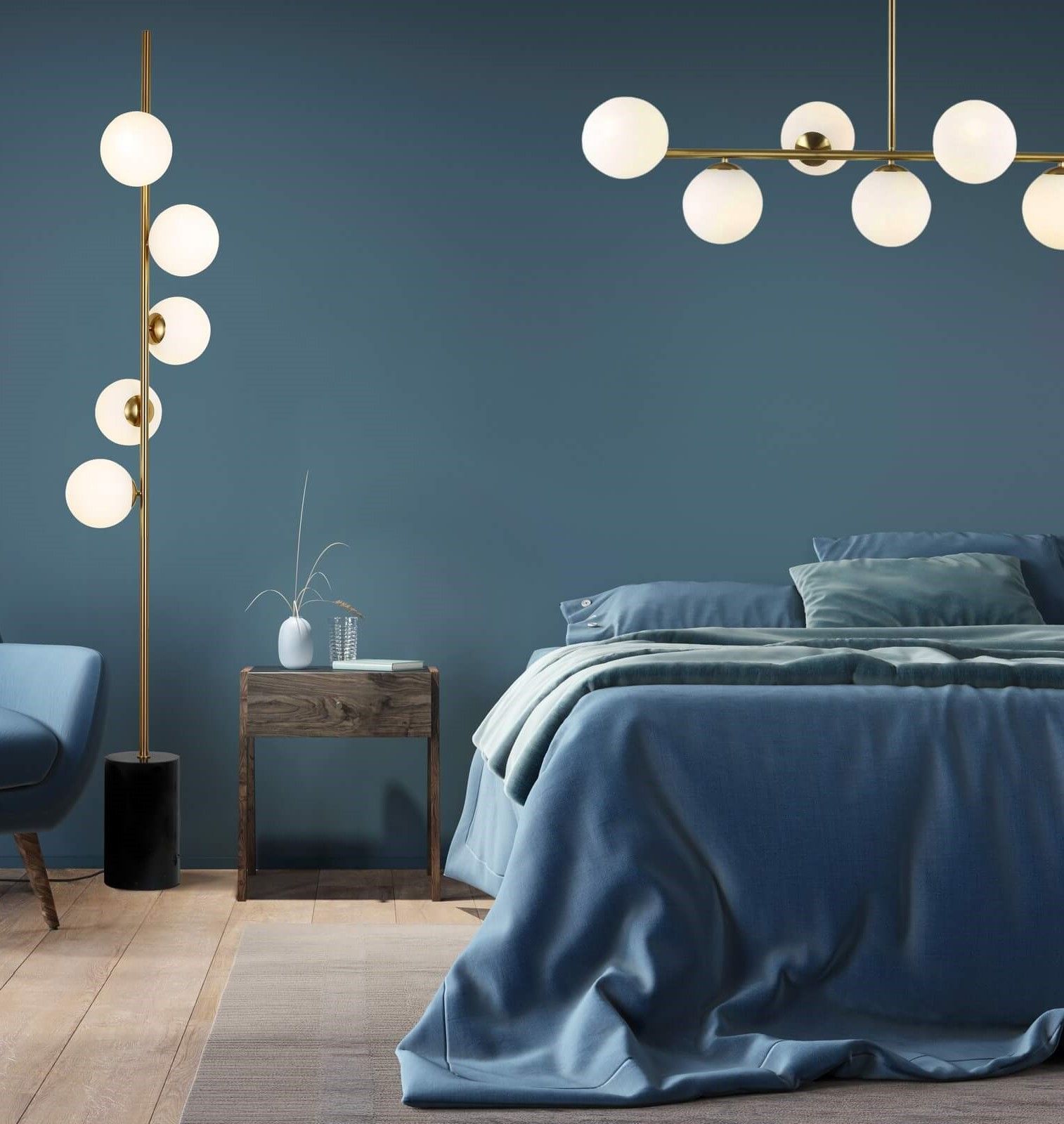 Nowoczesna, mosiężna lampa wisząca FREDICA W7, szklane klosze - Lumina Deco zdjęcie 4