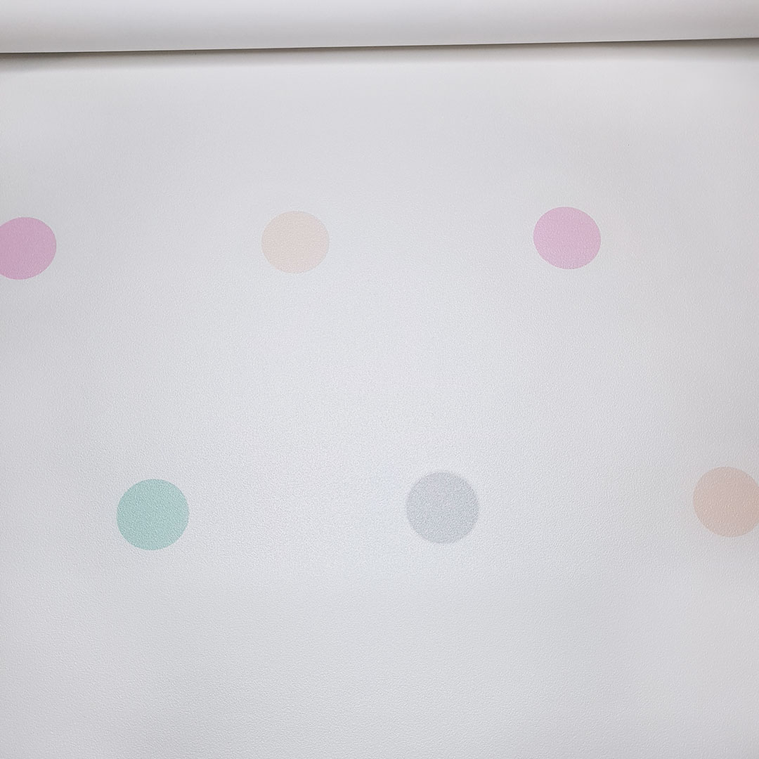 Tapeta w kolorowe pastelowe kropki, groszki, polka dot 5 cm - Dekoori zdjęcie 3