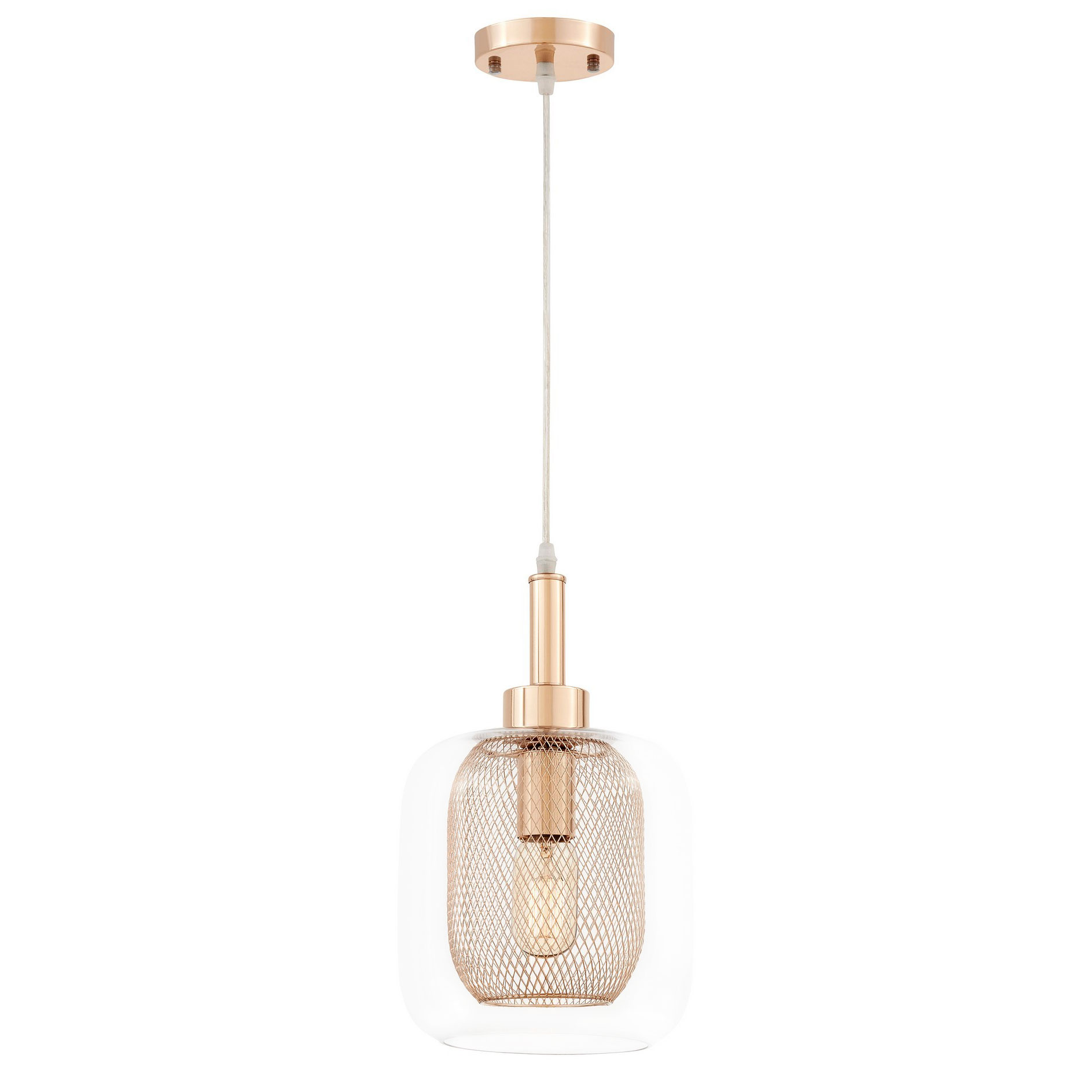 Modna loftowa lampa wisząca zwis BESSA ZŁOTA metalowa siateczka, przezroczyste szkło - Lumina Deco zdjęcie 3