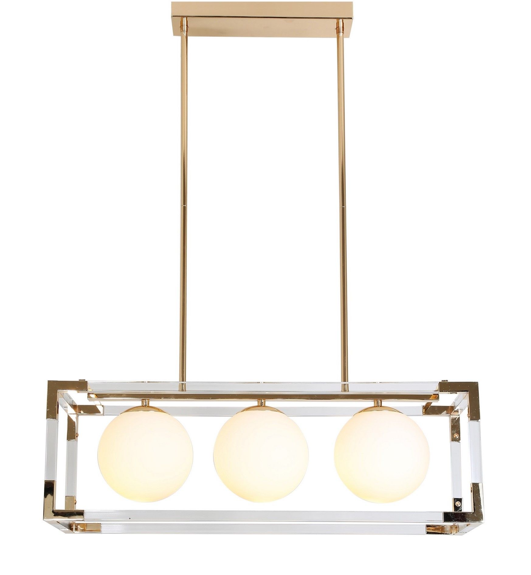 Złota, nowoczesna lampa wisząca z białymi, okrągłymi kloszami BOSCO W3 - Lumina Deco zdjęcie 1