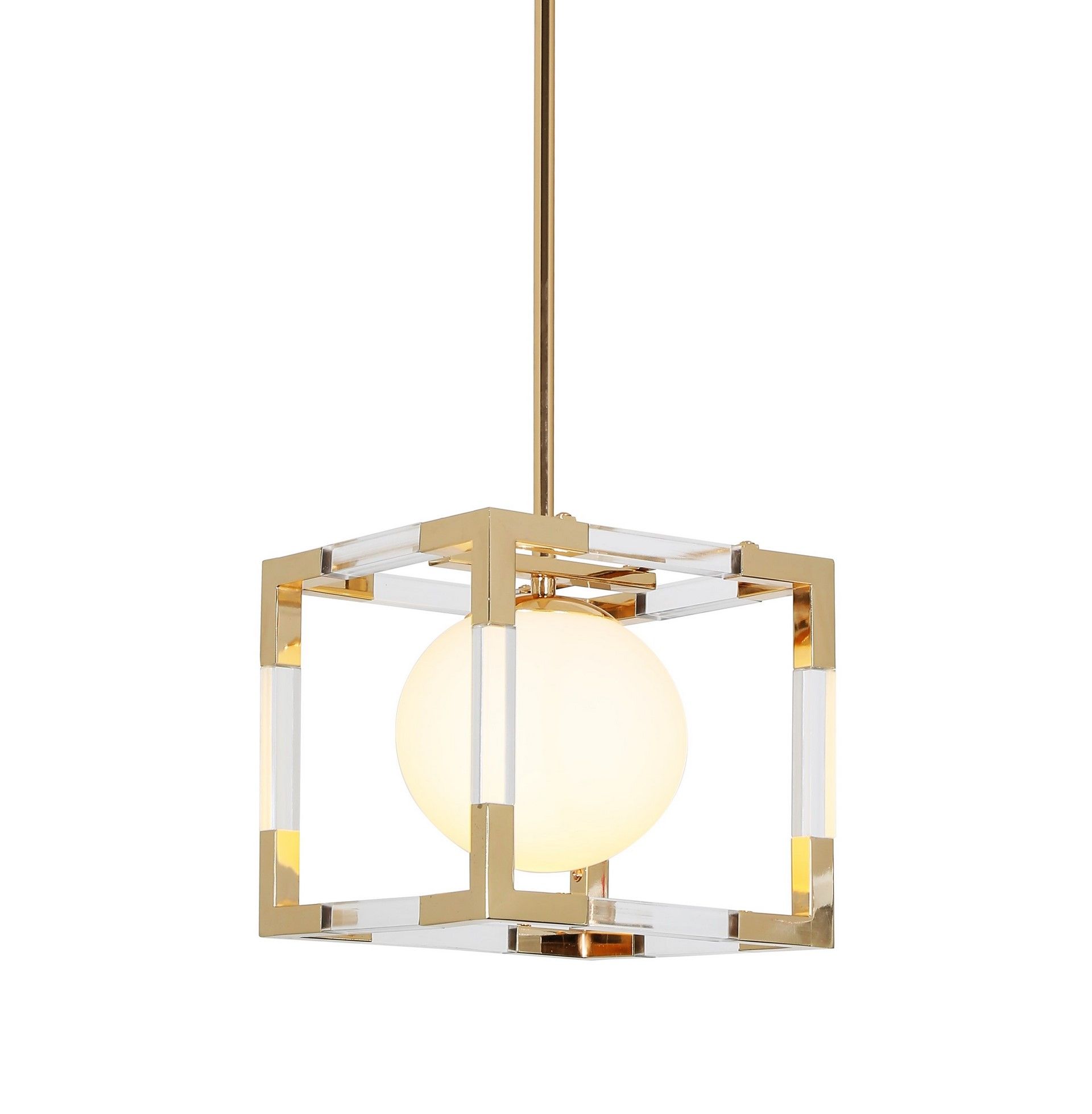 Złota lampa wisząca z białym kloszem w stylu glamour BOSCO W1 - Lumina Deco zdjęcie 1