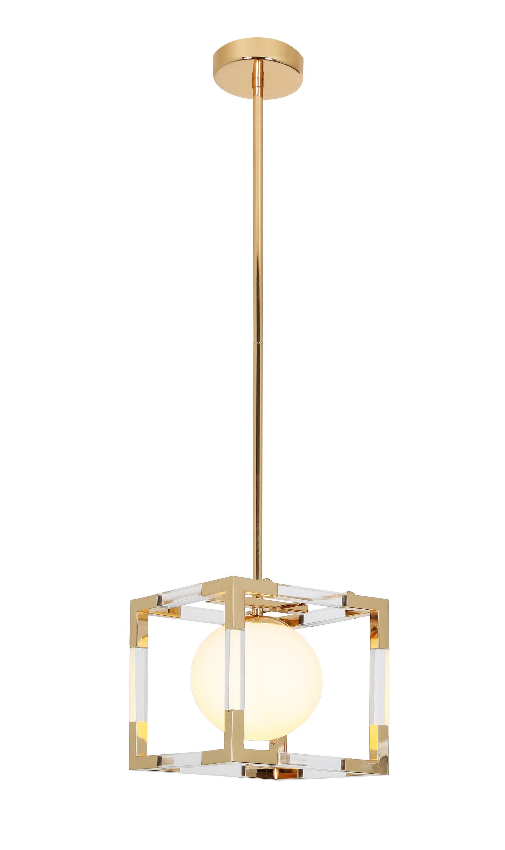 Złota lampa wisząca z białym kloszem w stylu glamour BOSCO W1 - Lumina Deco zdjęcie 3