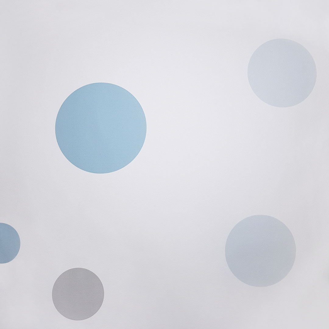Tapeta w niebieskie i szare bańki, bąbelki, grochy w nowoczesnym stylu, do salonu - Dekoori zdjęcie 3