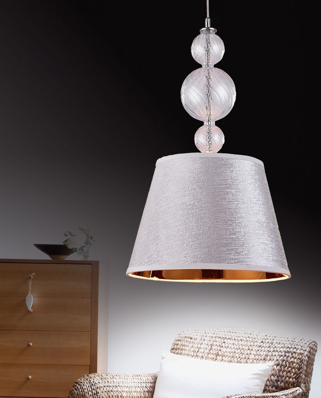 Srebrna, nowoczesna lampa wisząca z abażurem ze złotym wnętrzem MURANEO - Lumina Deco zdjęcie 2