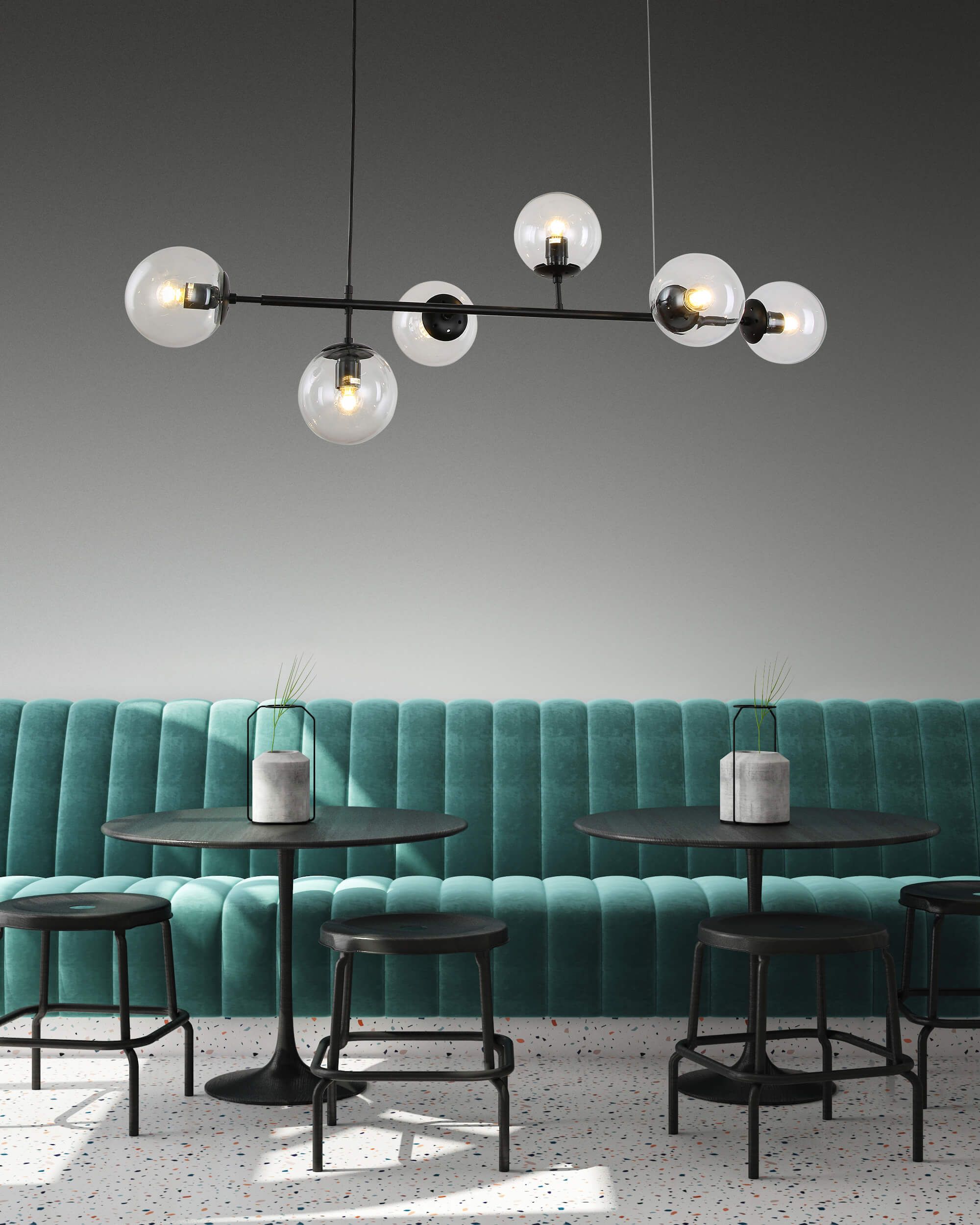 Czarna lampa wisząca, nowoczesna z okrągłymi, przezroczystymi kloszami CEREDO W6 - Lumina Deco zdjęcie 2