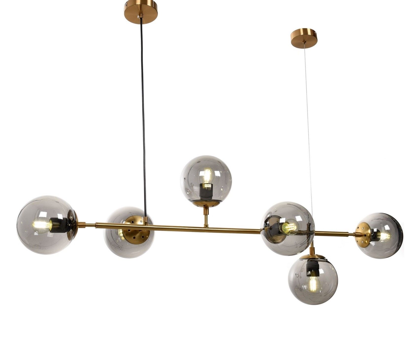 Mosiężna lampa wisząca z dymionymi, kulistymi kloszami, loftowa CEREDO W6 - Lumina Deco zdjęcie 1