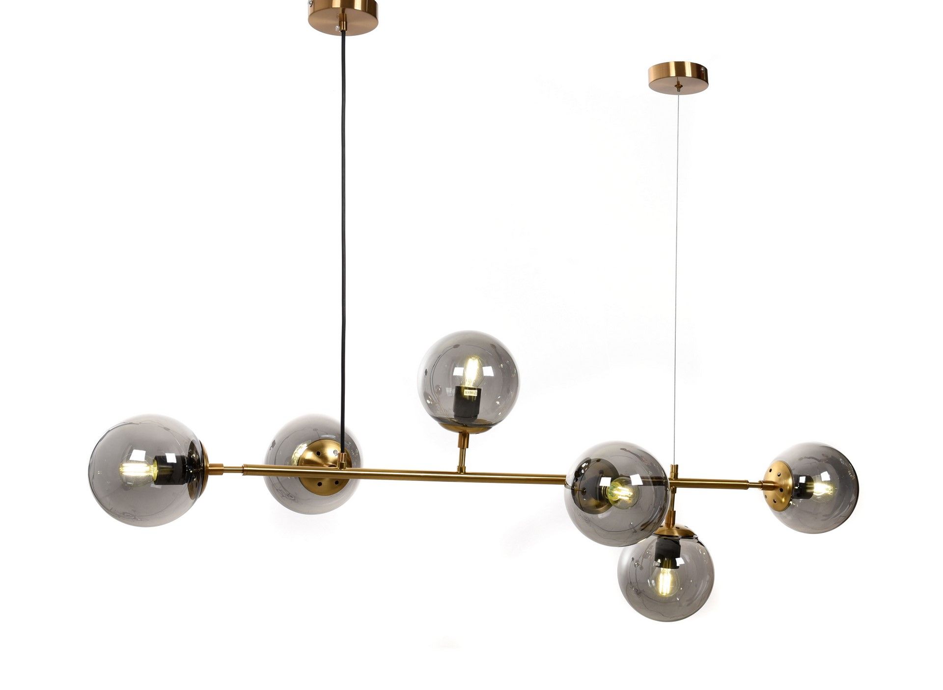 Mosiężna lampa wisząca z dymionymi, kulistymi kloszami, loftowa CEREDO W6 - Lumina Deco zdjęcie 4