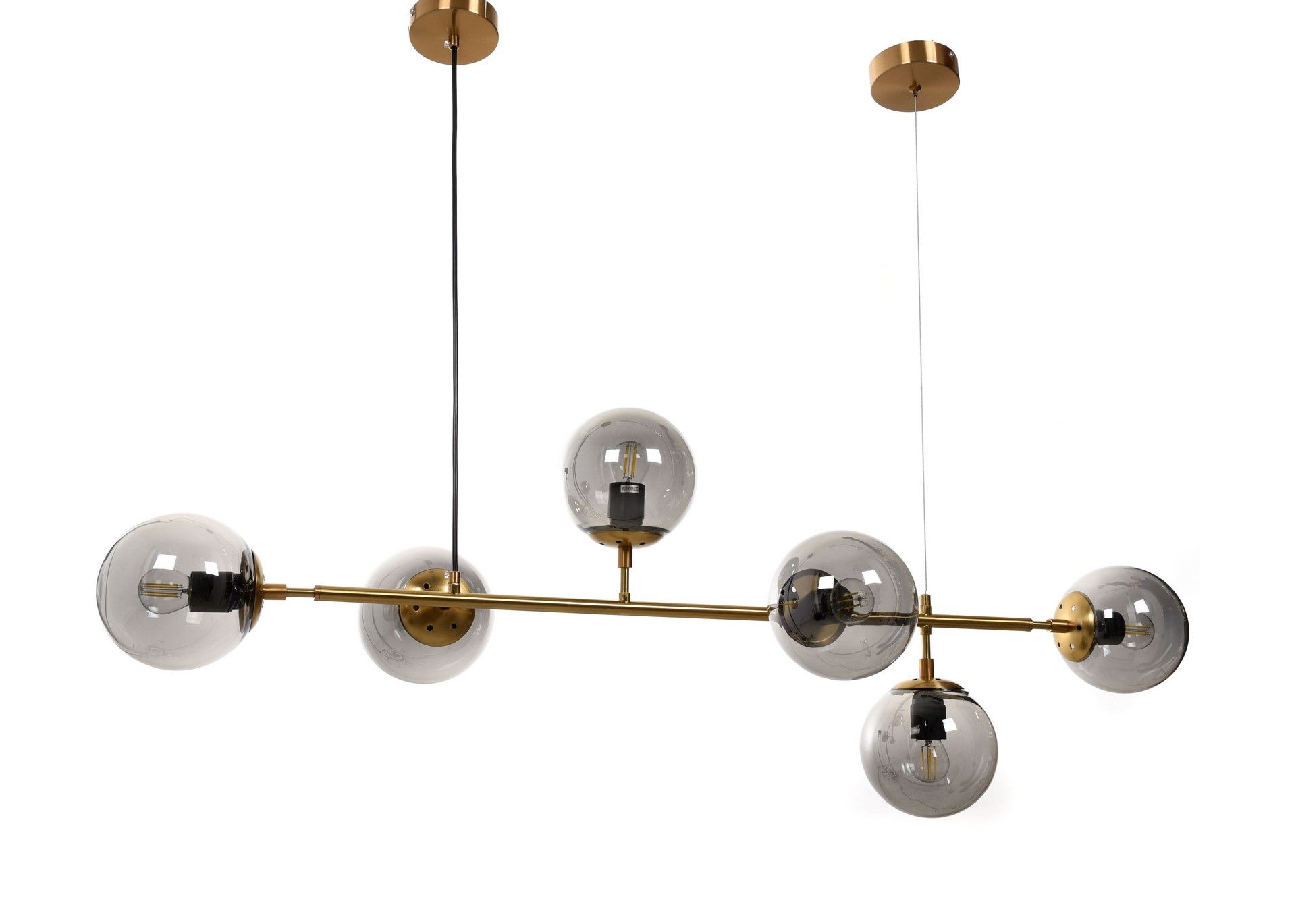 Mosiężna lampa wisząca z dymionymi, kulistymi kloszami, loftowa CEREDO W6 - Lumina Deco zdjęcie 3