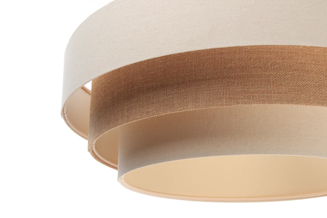 Kremowo-beżowa lampa wisząca z kaskadowo ułożonymi kloszami z lnu i tkaniny jutowej w kształcie walca BOHO - BPS Koncept zdjęcie 4