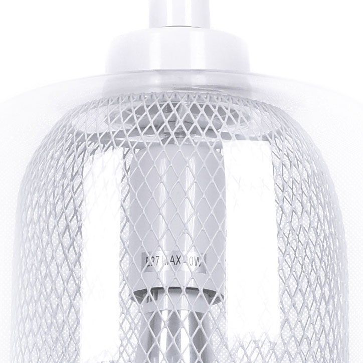 Lampa biała szklana wisząca skandynawska zwis BESSA metalowa siateczka, klosz, nowoczesny design - Lumina Deco zdjęcie 4