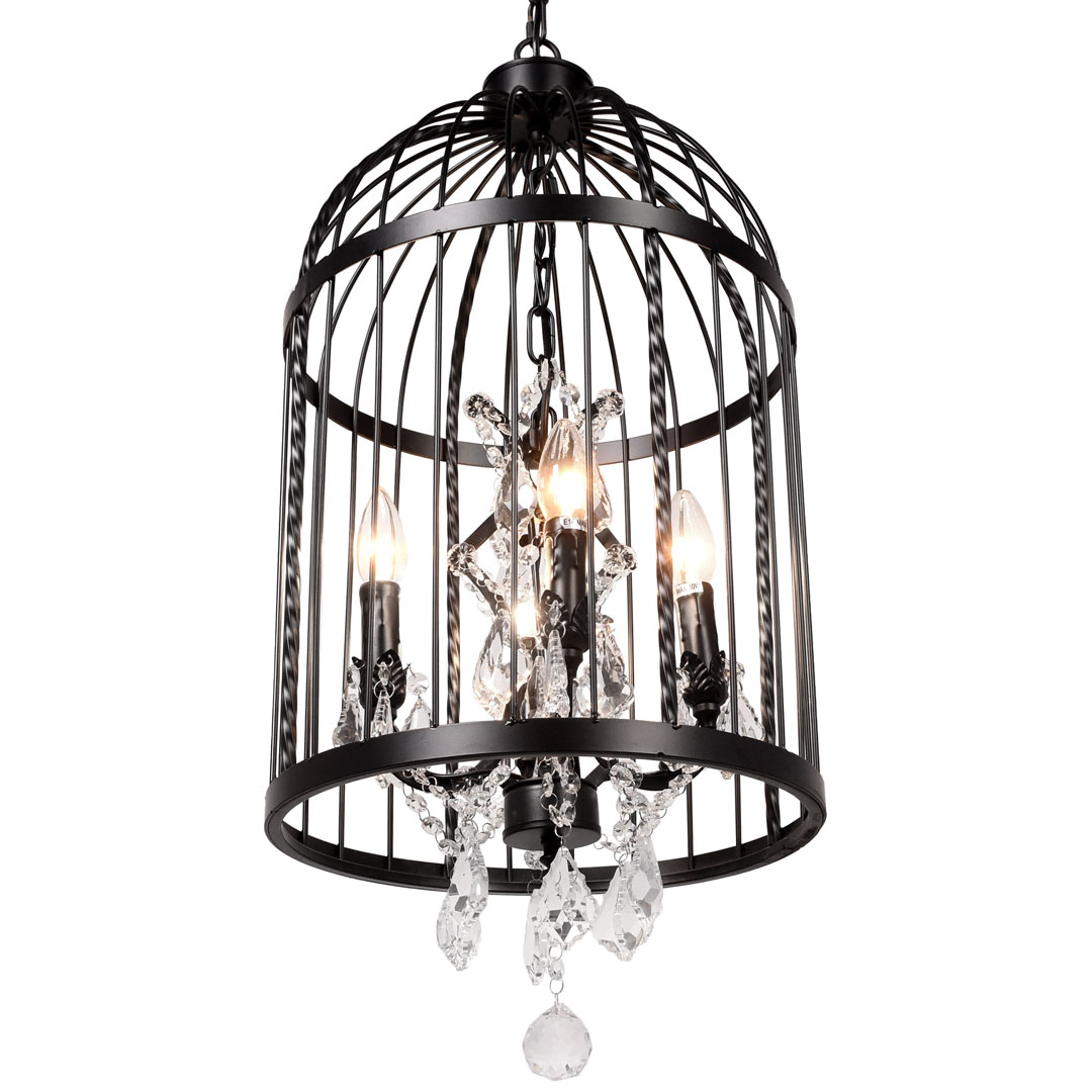 Lampa, żyrandol czarna klatka dla ptaków ARCHIVIA designerska z kryształkami - Lumina Deco zdjęcie 1