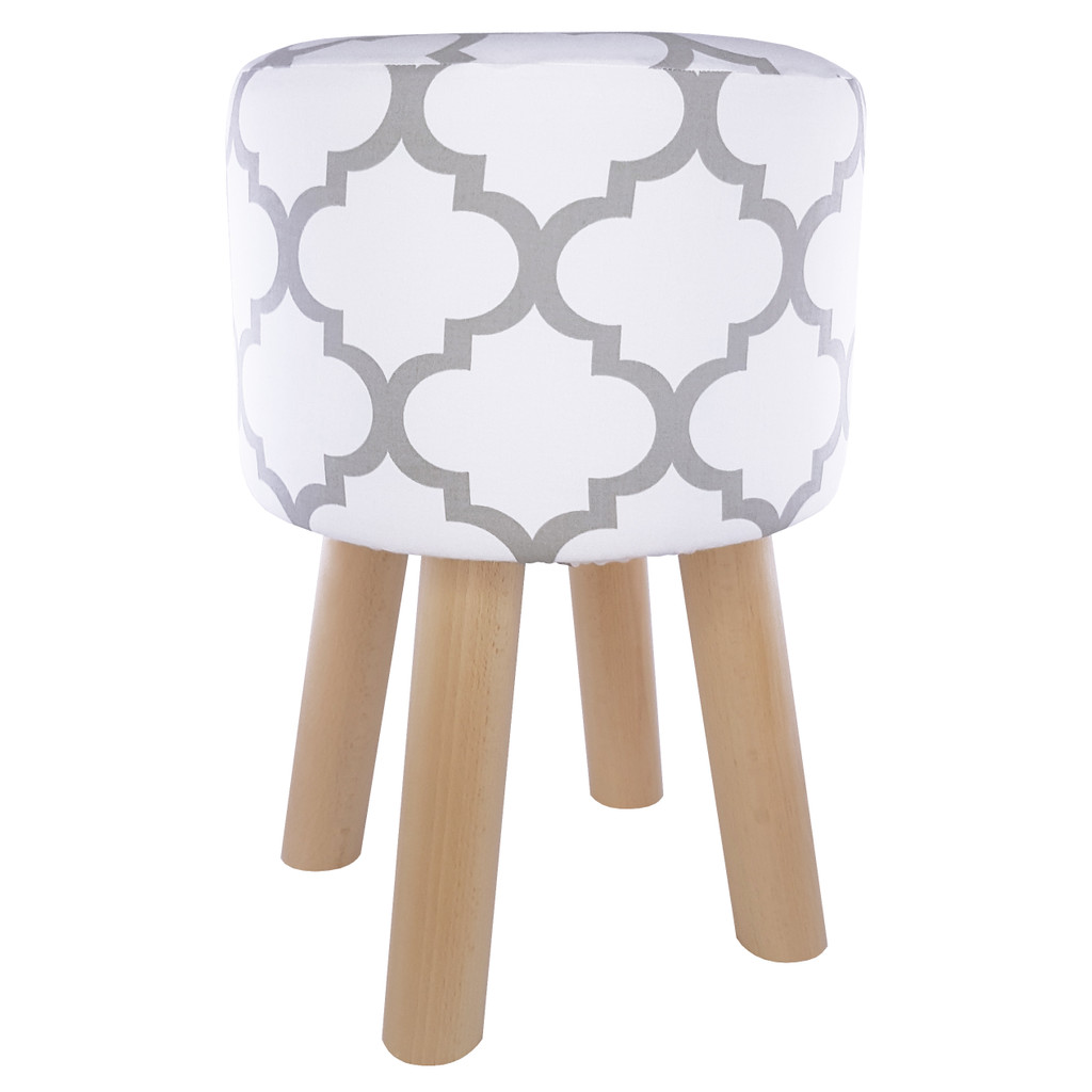 Biały puf design skandynawski szary wzór MAROKAŃSKA KONICZYNA - Lily Pouf zdjęcie 1