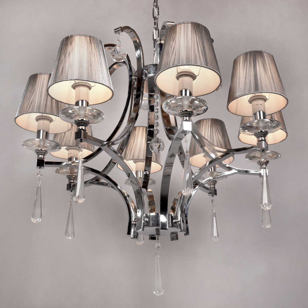 Kryształowy żyrandol wiszący srebrny abażur VENISIA W8 modny design - Lumina Deco zdjęcie 4